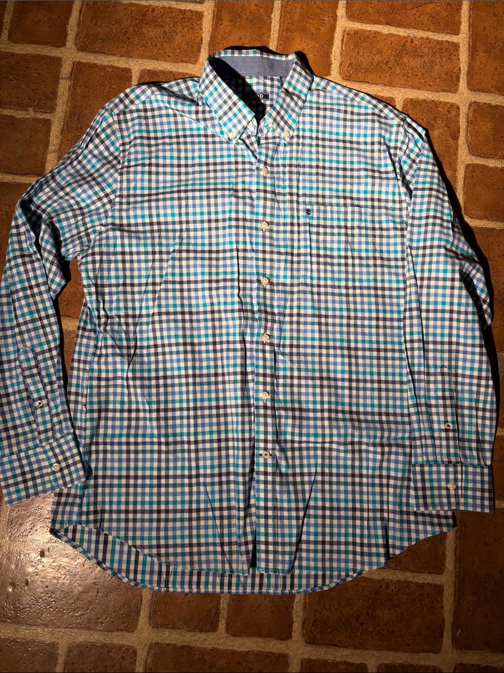 Izod Blue, White and Teal Checked Button-Down Shirt
